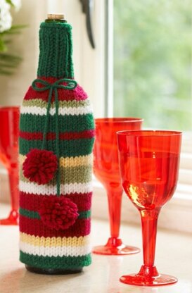 Striped Bottle Cozy in Red Heart Super Saver Economy Solids - LW3803