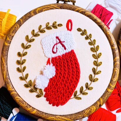 Custom Monogram Holiday Stocking Ornament - Christmas Embroidery Pattern