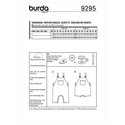 Burda Style Babies' Bibbed trousers or pants â€“ Overalls with straps B9295 - Paper Pattern, Size 1M - 3