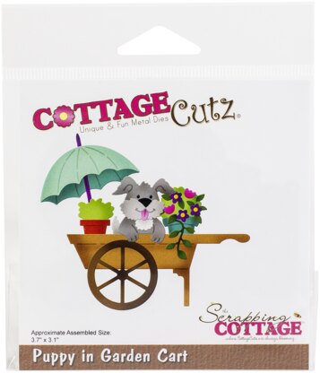 CottageCutz Dies - Puppy In Garden Cart 3.7"X3.1"