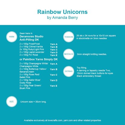 Unicorns in Deramores Studio DK Acrylic - Downloadable PDF