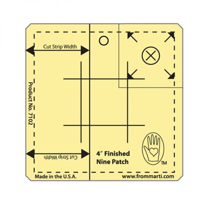 Marti Michell 4in Nine Patch Ruler Amber Acrylic Etch Quilting Template