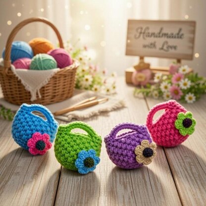 Crochet Mini Bag Keychain Pattern Pdf + Video Tutorials