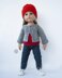 Gray and red outfit  knitted flat for 18in doll