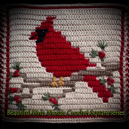 Beautiful Birds Mosaic Crochet square - Cardinal