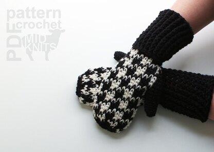 Crochet Houndstooth Mittens (2016007)