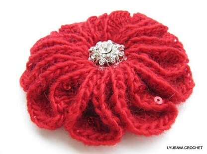 Crochet Brooch "Scarlet Flower"