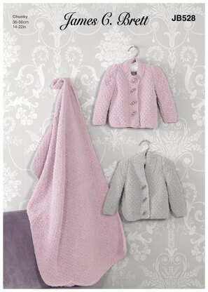 Babies' Jackets & Blanket in James C. Brett Flutterby Chunky - JB528 - Leaflet