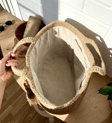 Crochet Jute Beach Bag Pattern: Large Lined Tote with Tassel