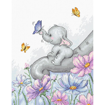 Luca-S Elephant with Butterfly Cross Stitch Kit - 19cm x 23cm