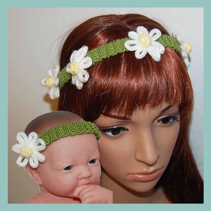 Amelia Daisy Chain Flower Headband DK Yarn Knitting Pattern by Adel Kay