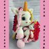 3 Crochet patterns plush unicorn with a baby in a kangaroo jumpsuit