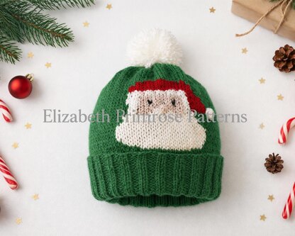 Festive Santa Pompom Hat DK Knitting Pattern for Children – P147 – Elizabeth Primrose Pattern