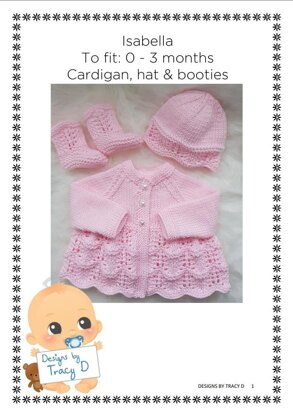 Isabella Baby Cardigan, Hat & Booties knitting pattern