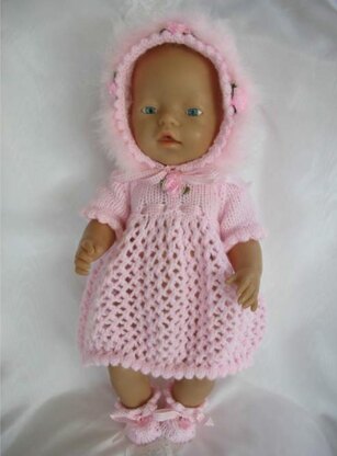 Knitting pattern for 16 inch Doll, Dress Bonnet and Shoes