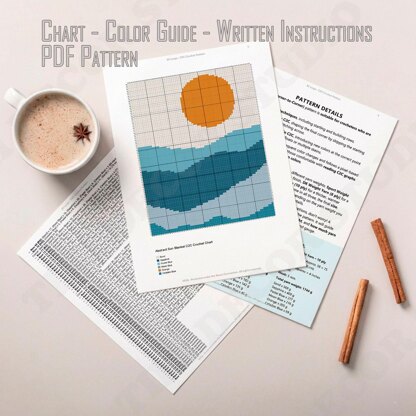 Sun & Waves Landscape Blanket C2C Crochet Pattern 75x60