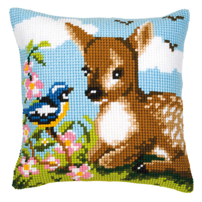 Vervaco Blue Tit and Fawn Cushion Front Chunky Cross Stitch Kit - 40cm x 40cm