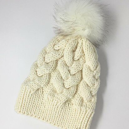 White Braided Cable Hat - knitting pattern