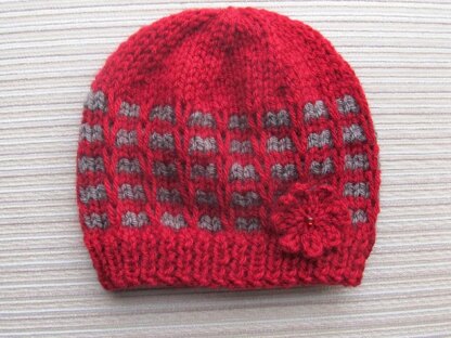 Ridged Check Stitch Hat for a Girl in Sizes 12 months and 2-4 years