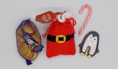 PDF Christmas DK Knitting Pattern Decoration Chocolate Coin Bags Gift Charity knit EASY Christmas Eve Box Pouch Santa Elf Christmas Tree