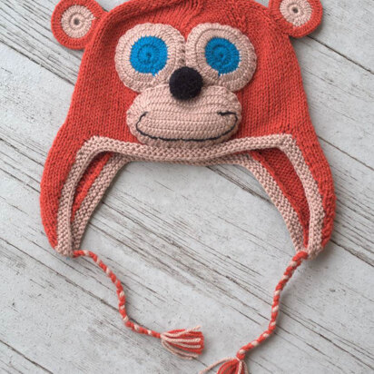 Knit Monkey Hat in Plymouth Yarn Yarnimals Monkey - F655