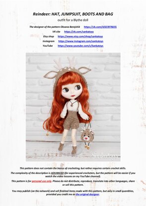 Reindeer outfit for Blythe doll