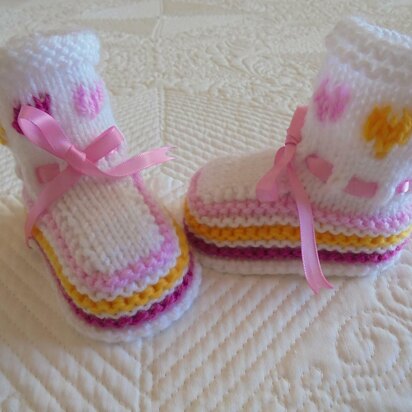 Baby Girl Booties Hearts And Stripes