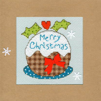 Bothy Threads Snowy Pudding Christmas Card Cross Stitch Kit - 10cm x 10cm