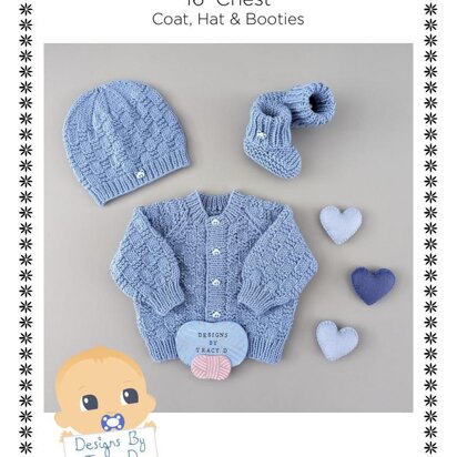 Rob Newborn Baby Cardigan Hat & booties Knitting Pattern