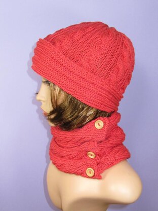 Sideways Cable Cowl and Cable Beanie Hat Set