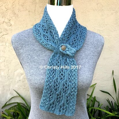 Royal Lace Scarf ( Lace / Cable / Pull-Through / Stay On / Buttoned Scarf Knitting Pattern )