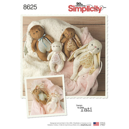 Simplicity 8625 Stuffed Animals and Gift Bags - Paper Pattern, Size OS (ONE SIZE)