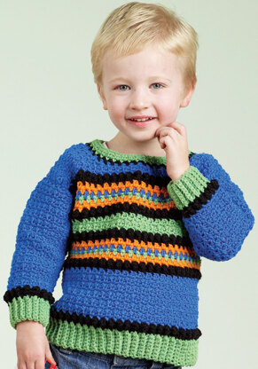 Crochet Kid’s Striped Pullover in Red Heart Sport - LW1566 - Downloadable PDF