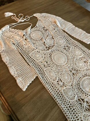Crochet boho maxi dress with open back.