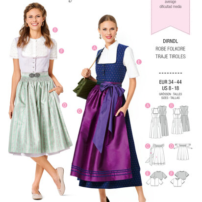 Burda Style Misses' Jumper Dress in Dirndl-Style, Blouse and Apron B6268 - Paper Pattern, Size 8-18