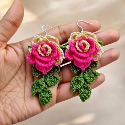 Crochet 3 d flower earrings