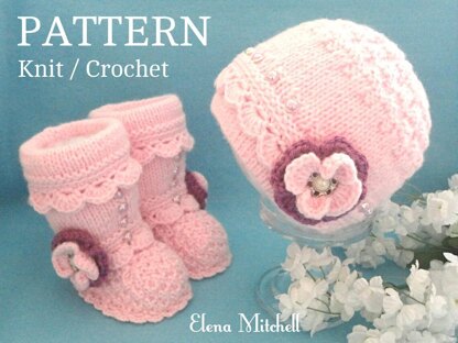 Knitting PATTERN Baby Girl Baby Hat and Booties with Flowers