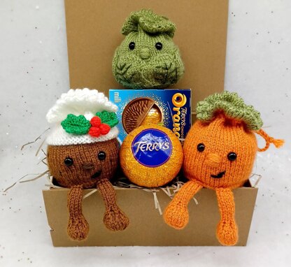 PDF Christmas Knitting Pattern DK Decoration Chocolate Orange Cover Drawstring Bag Gift Charity knit EASY Christmas Eve Box Sprout Pudding