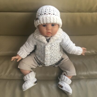 Corbin Newborn Cardigan Hat and Booties Set