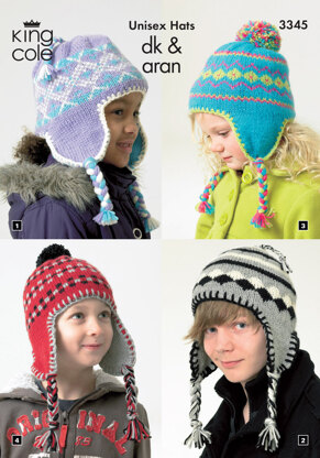 Children's Unisex Hats in King Cole DK and Aran - 3345