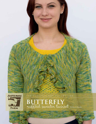 Butterfly Ruffled Sweater Twinset in Juniper Moon Farm Findley Dappled - Downloadable PDF