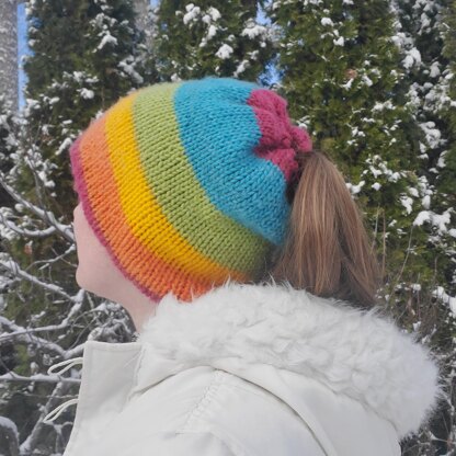 Rainbow Ponytail Beanie