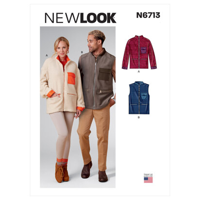 New Look Sewing Pattern N6713 Unisex Zippered Jacket and Vest - Paper Pattern, Size A (XS-S-M-L-XL)