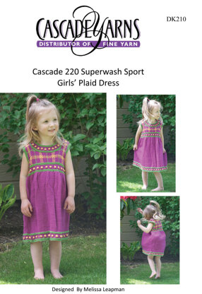 Girl's Plaid Dress in Cascade 220 Superwash Sport - DK210