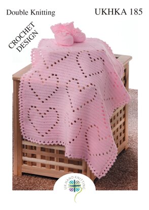 UKHKA 185 Crochet Heart Blanketand Bootees - UKHKA185pdf - Downloadable PDF