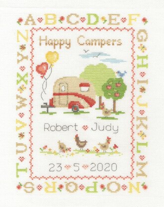 DMC Happy Campers Sampler Cross Stitch Kit - 21x28cm