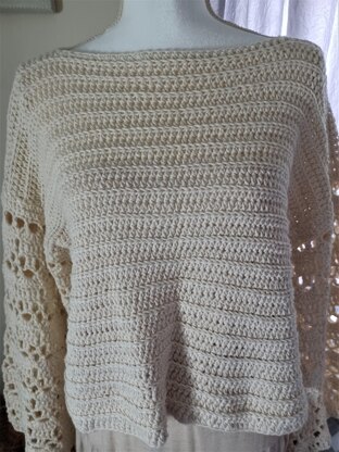 CREAM CROCHET LONG SLEEVE SWEATER - PATTERN