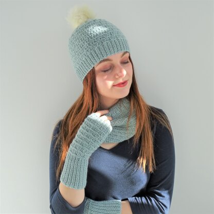 Sea Waves Hat, Mitts and Cowl, toddler, child and adult