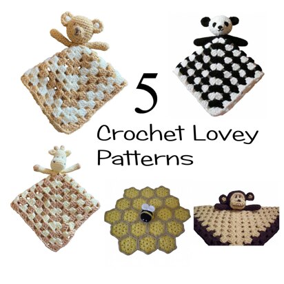 5 Lovey Crochet Patterns, Bears, Giraffe, Monkey and Bee