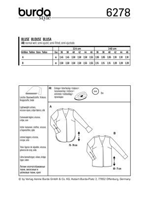 Burda Style Women's Blouses Pull-On in Two Lengths B6278 - Paper Pattern, Size 10-20
